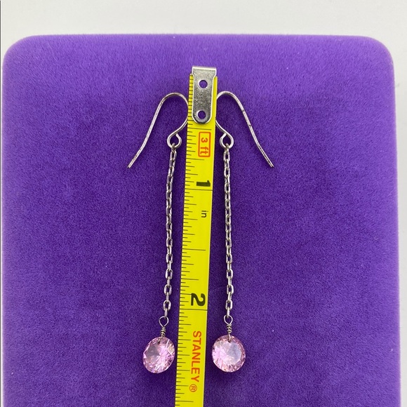 💛 Handmade Silver Pink Crystal Drop Earrings - Picture 5 of 6